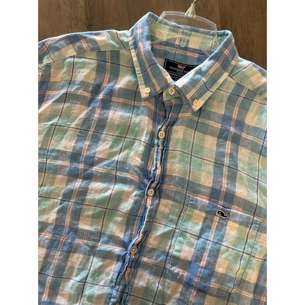 Vineyard Vines Mens XL Blue Plaid Tucker Shirt Slim Fit Long Sleeve Cotton